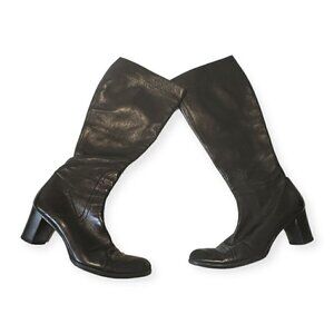 Vintage Costume National Black Knee high leather boots, Block heel, Size 385 EU,